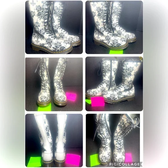 Dr Martens White/Black Flocked Damask 14 Eyelet UK 3 US 5 - Picture 2 of 16